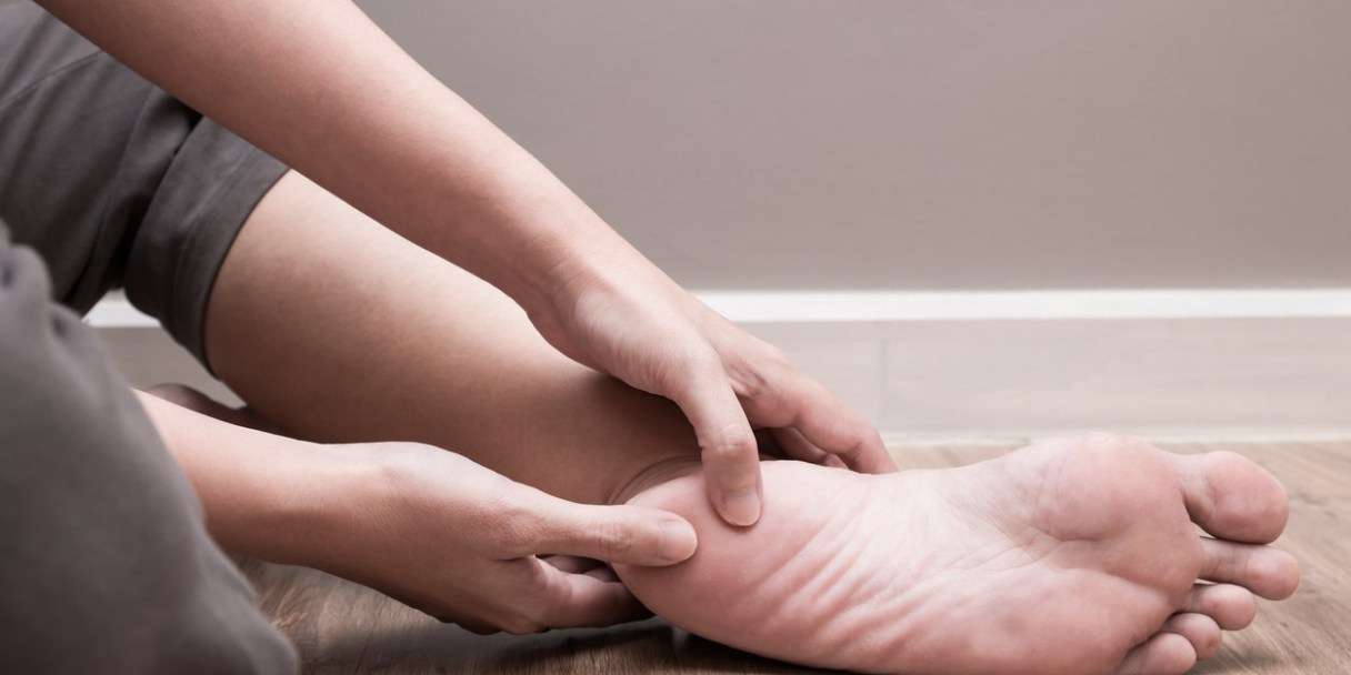 Female foot heel pain, plantar fasciitis